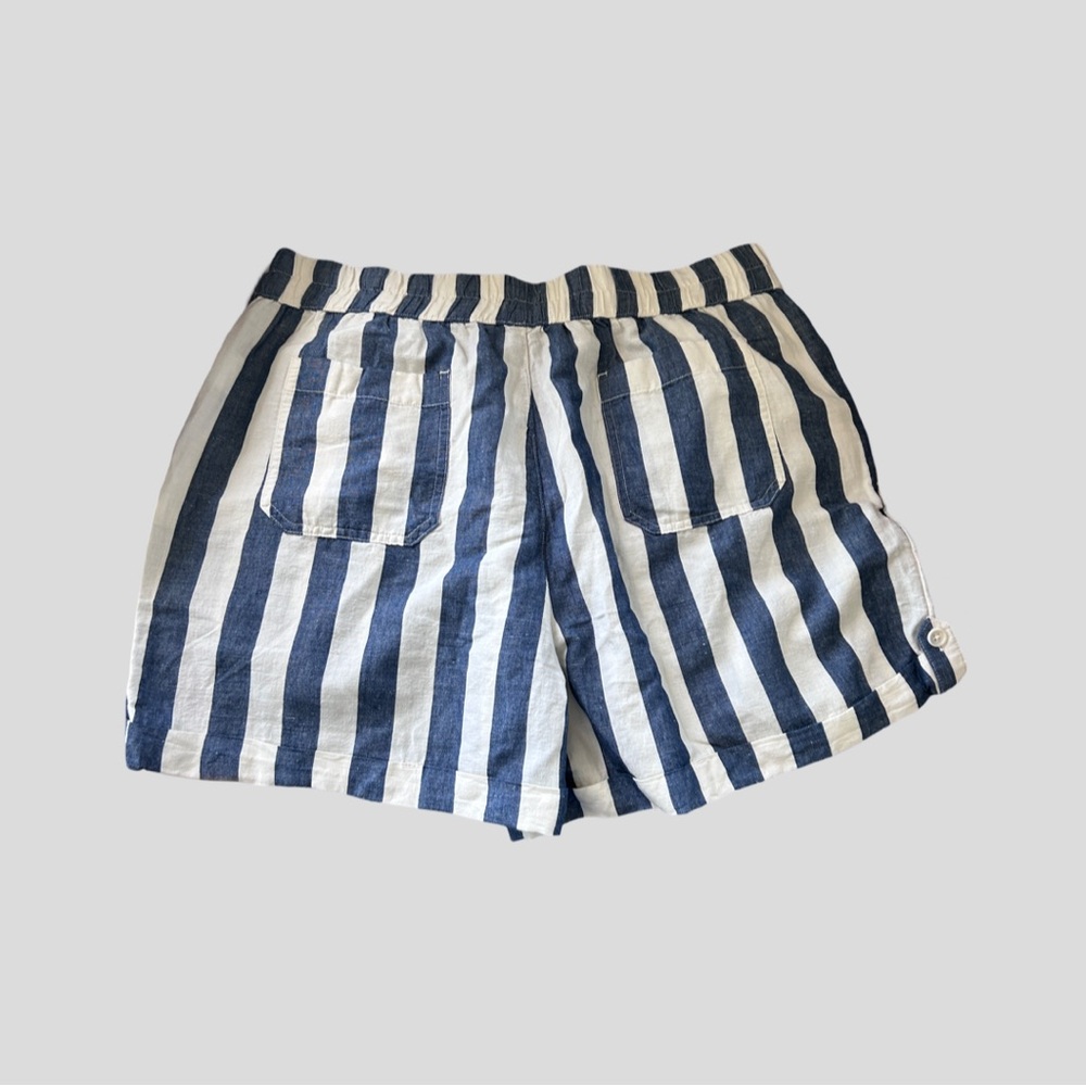 Pact Cotton/Linen Blend Striped Blue and White Women's Shorts - Picture 3 of 4
